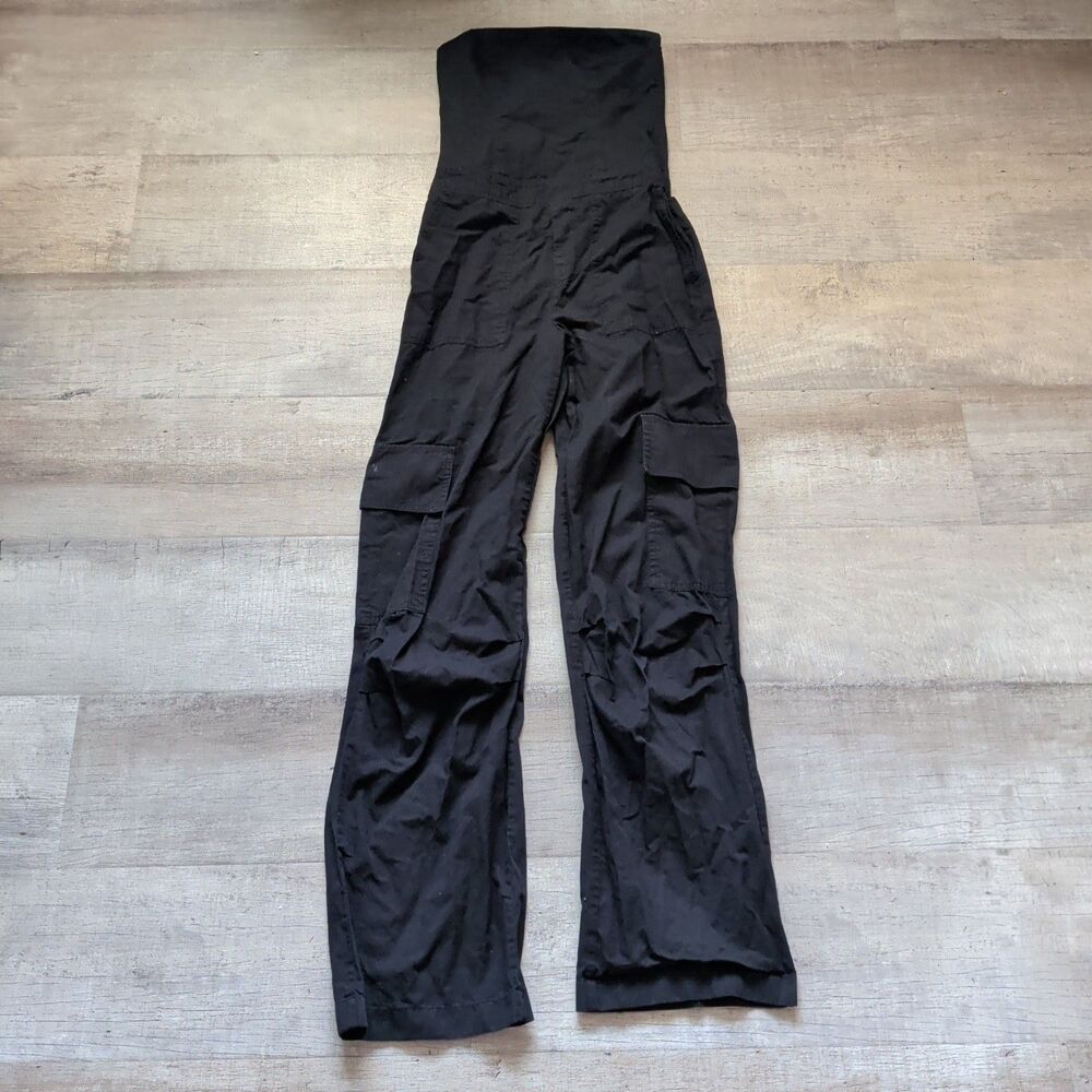 Zara Black Strapless Cargo Cotton Utility Tube Top Jumpsuit Women's XS